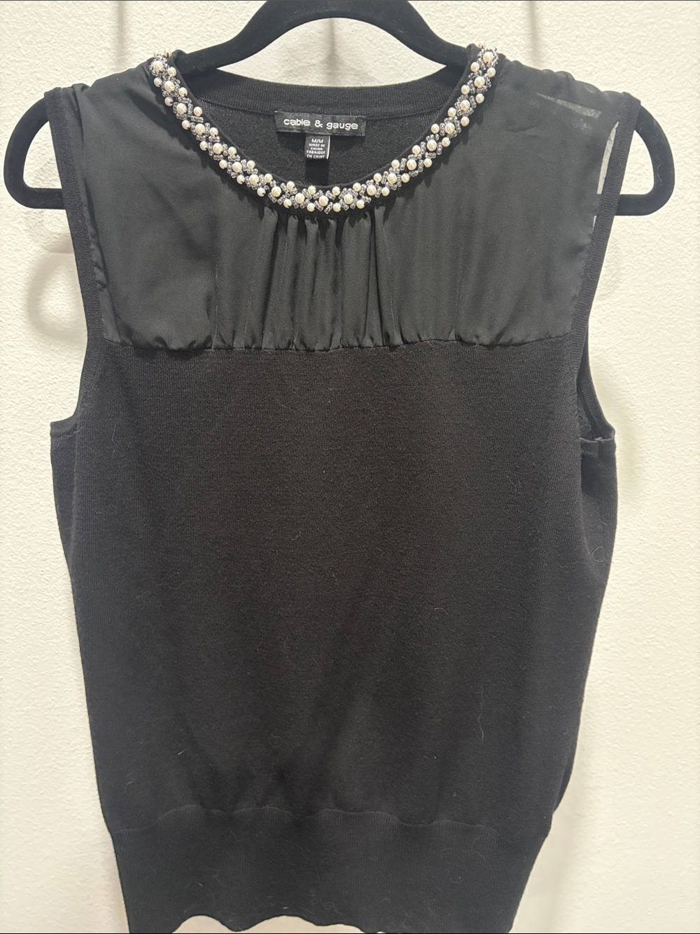 Cable & Gauge Black Pearl and Rhinestone Embellished Sleeveless Tank